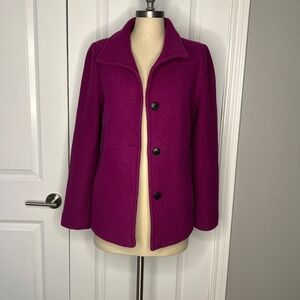 Lands End Boiled Wool Peacoat Coat Jacket Size 10 Purple Pink Fuchsia